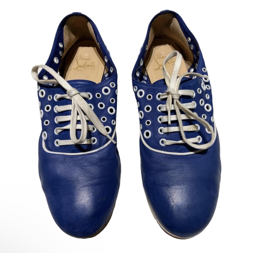 Christian Louboutin Leather Lace Up 38.5 // 8 Blue White